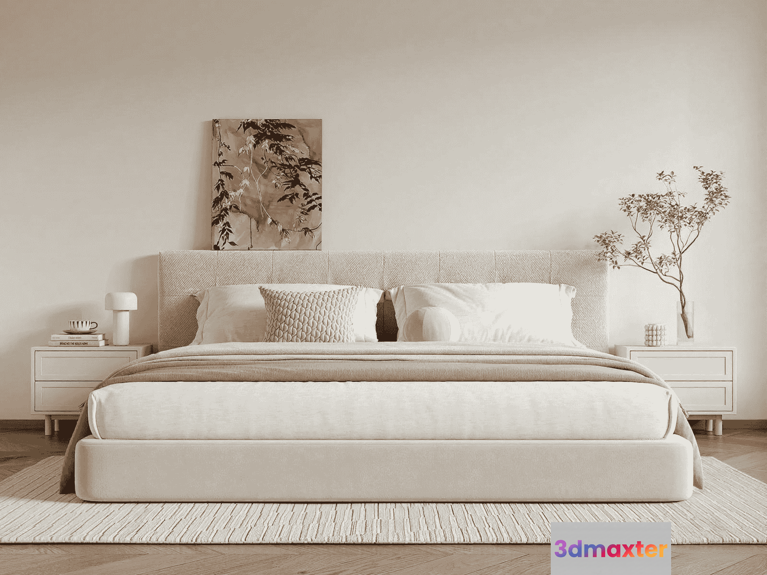 Cozy Beige Bedroom 3D Model - 15783 - VRAY Render