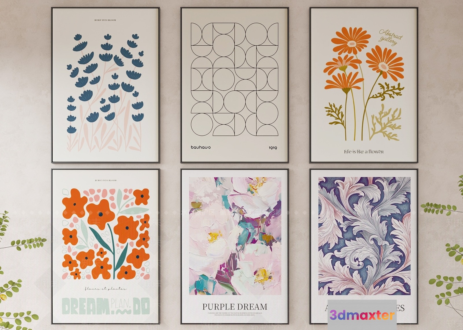 Floral Postersthe Posters Feature A Mix Of Floral Designs In Various 3D Model - 734 - VRAY Render