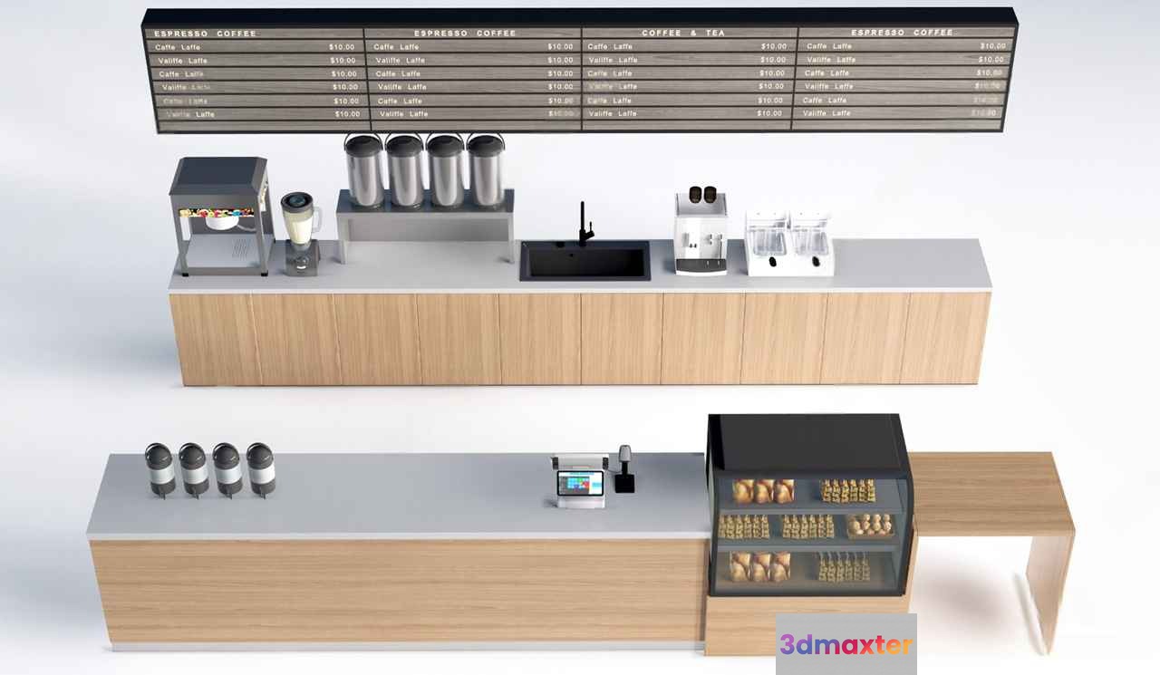 Coffee Shop Counter 3D Model - 11233 - VRAY Render