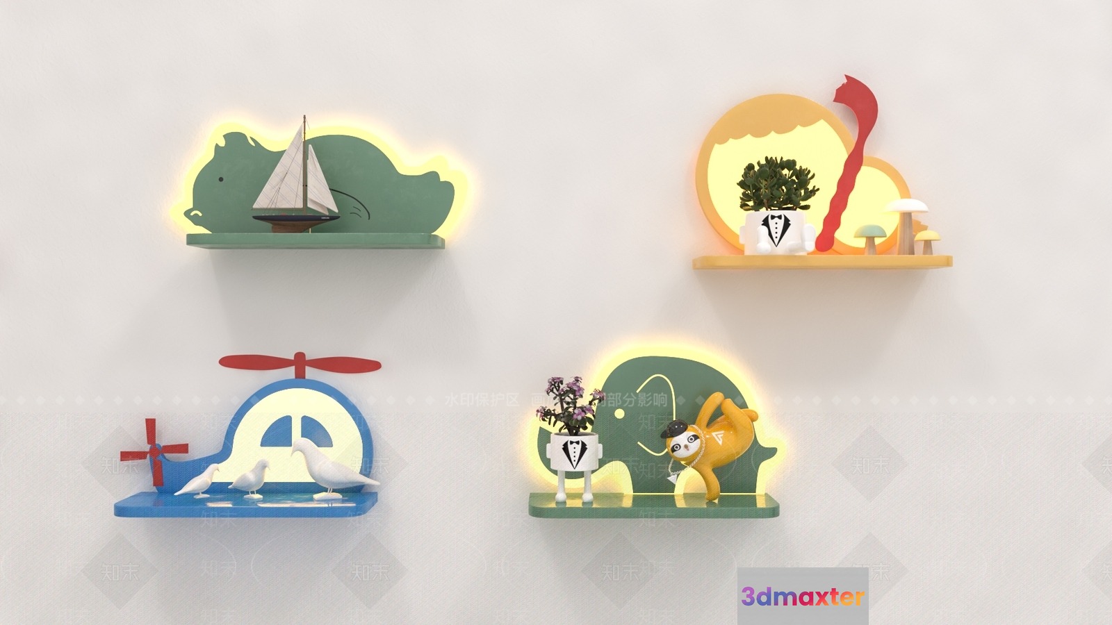 A Collection Of Whimsical Shelves 3D Model - 18334 - VRAY Render
