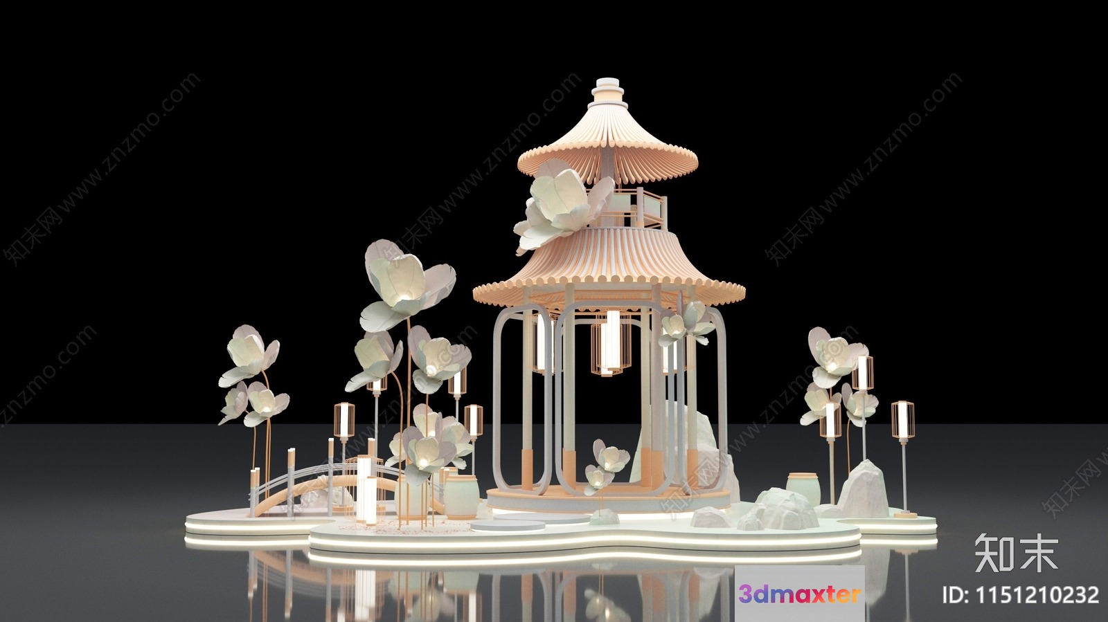 A Serene Asian-Inspired Gazebo 3D Model - 8604 - VRAY Render
