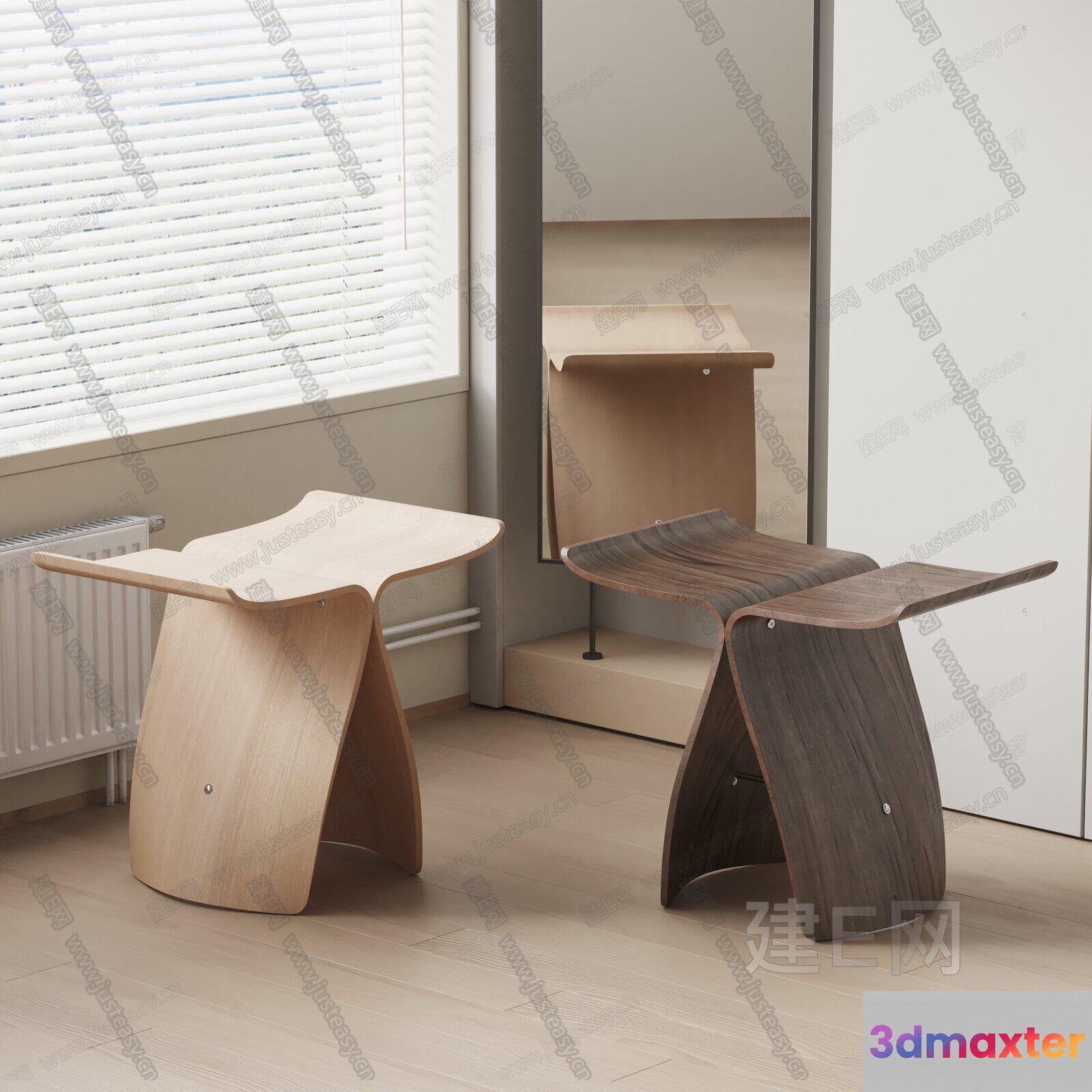Wooden Stool 3D Model - 9697 - VRAY Render