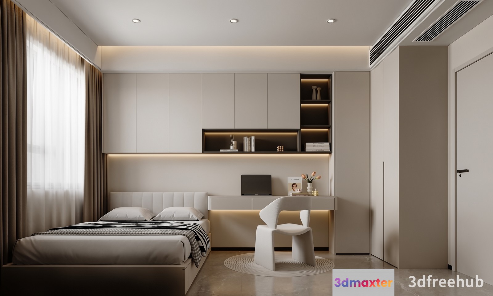 Modern Minimalist Bedroom 3D Model - 21152 - VRAY Render