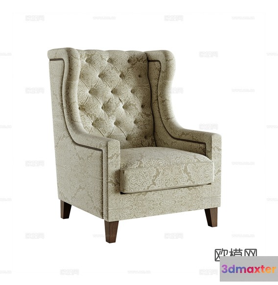 A Beige Armchair 3D Model - 16768 - VRAY Render