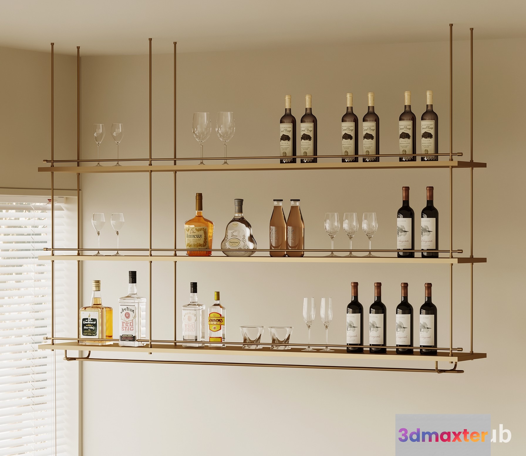 Gold Metal Shelves 3D Model - 22243 - VRAY Render