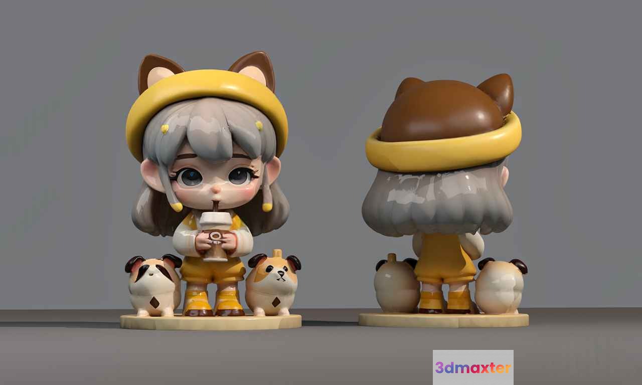 A Cartoon Girl With A Cat Headband 3D Model - 22127 - VRAY Render