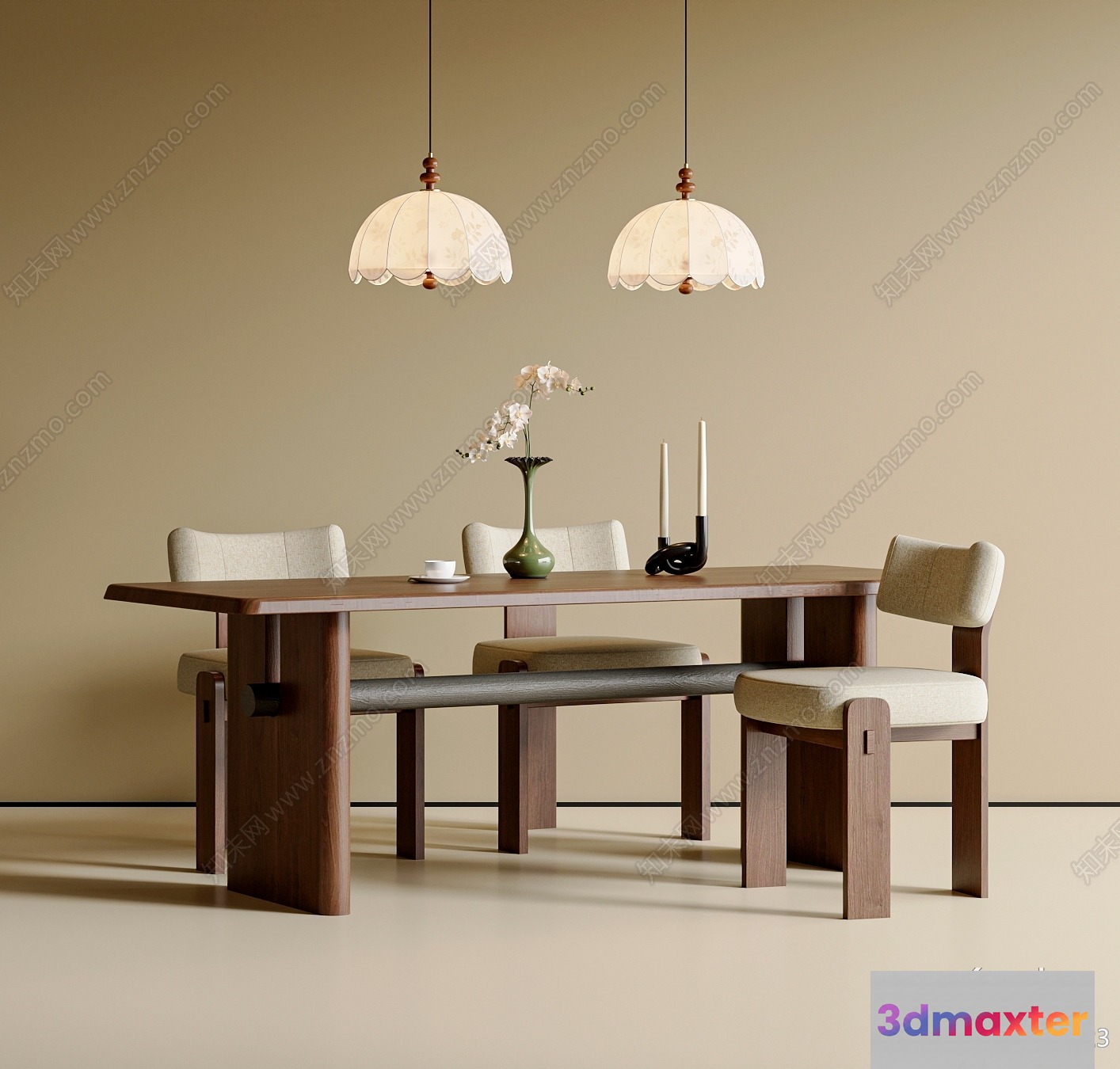 A Dining Table With Four Chairs 3D Model - 14556 - VRAY Render