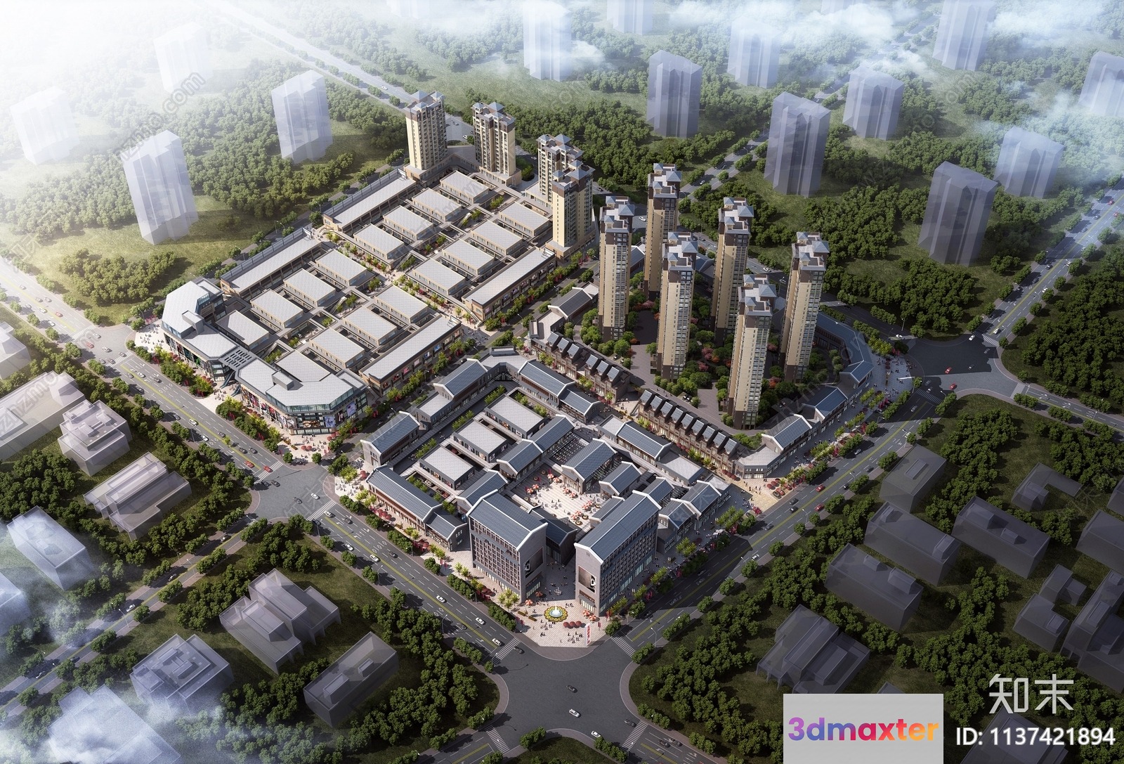 Aerial View Of A City 3D Model - 5774 - VRAY Render