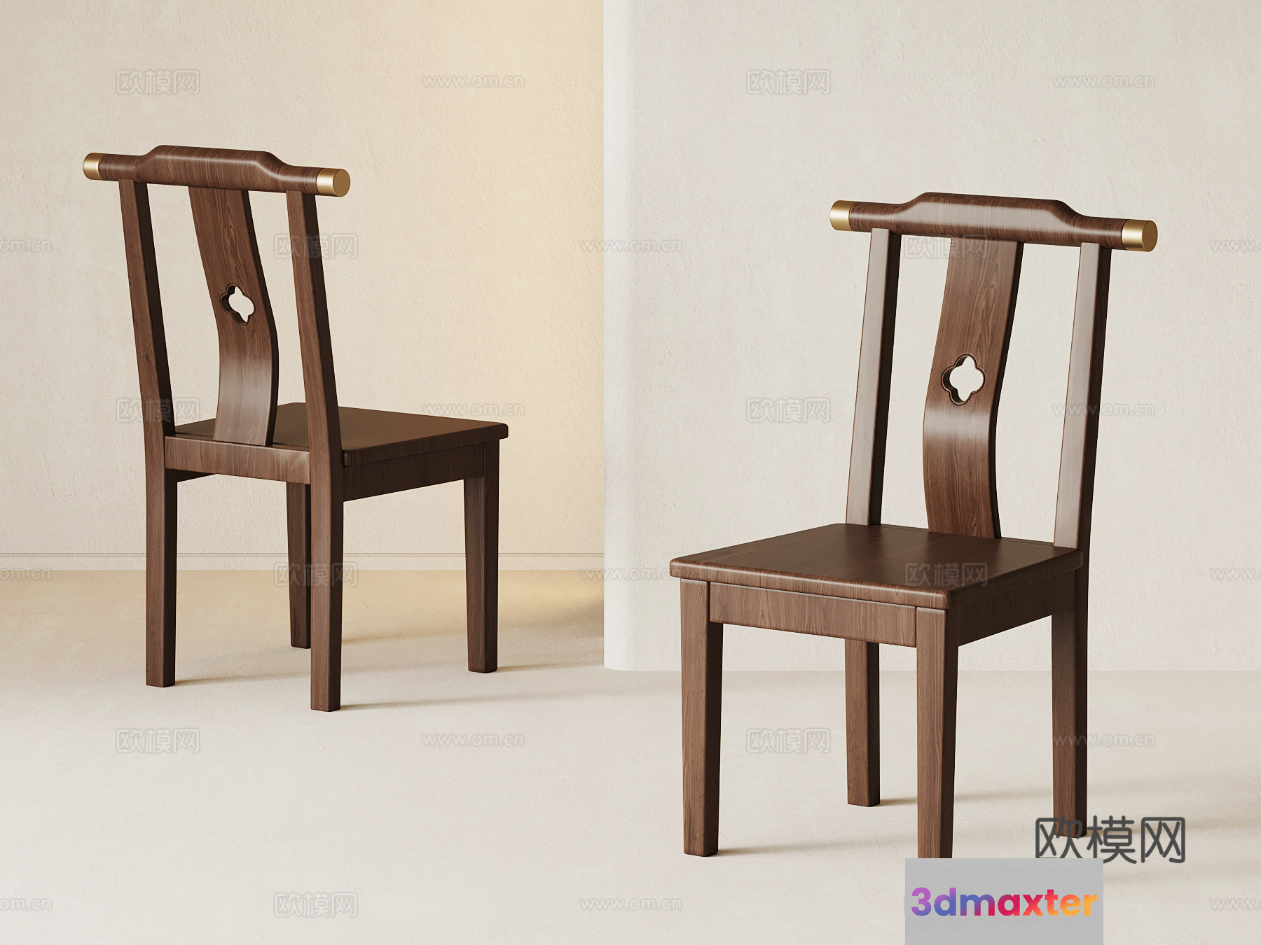 A Wooden Chair With A Brown Finish 3D Model - 15419 - VRAY Render