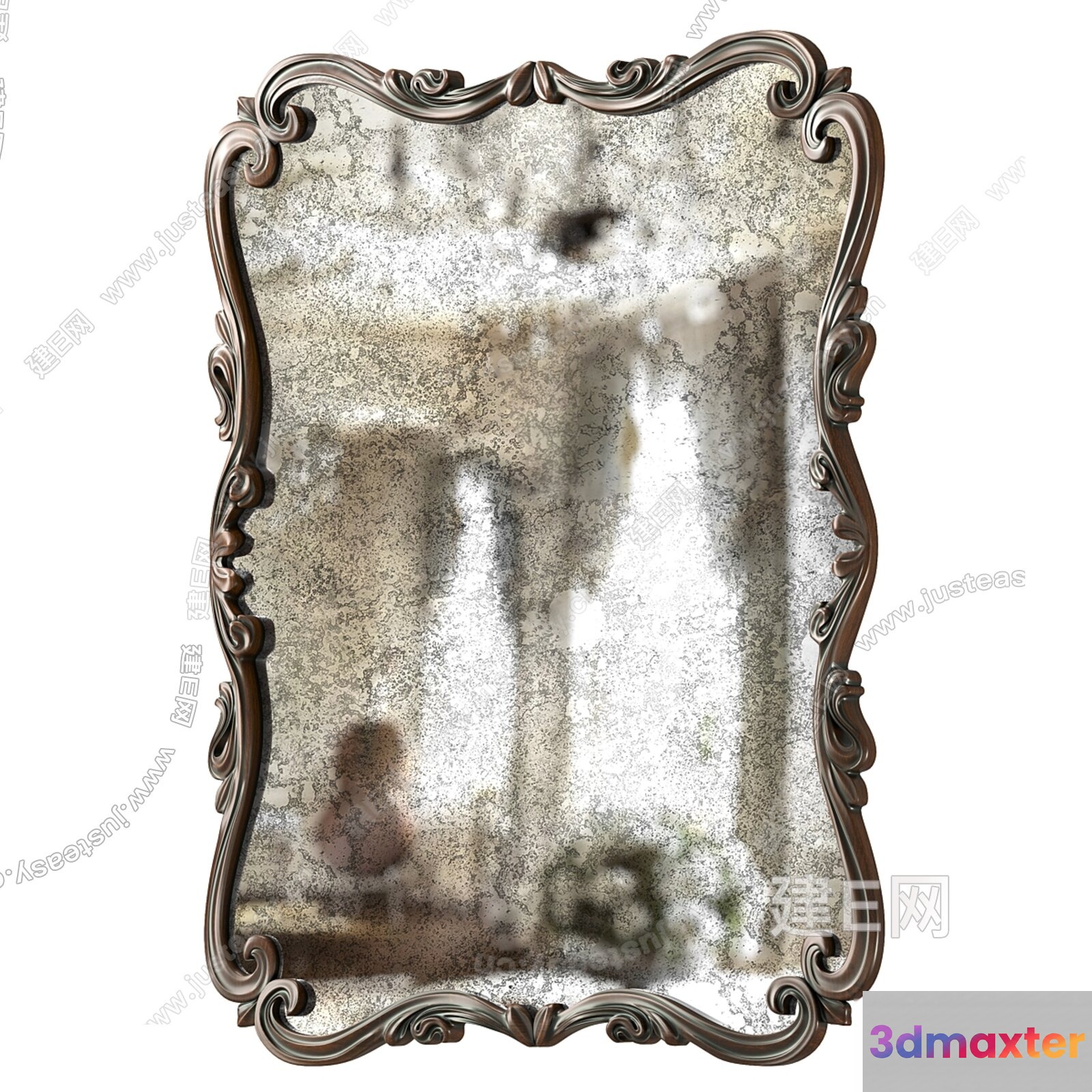 A Silver Mirror With An Ornate Frame 3D Model - 9598 - CORONA Render