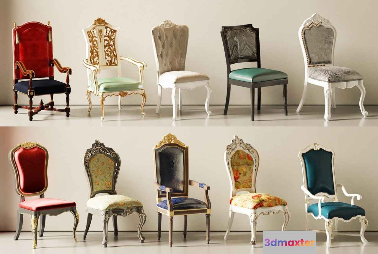Wooden Ornate Chairs 3D Model - 9628 - CORONA Render