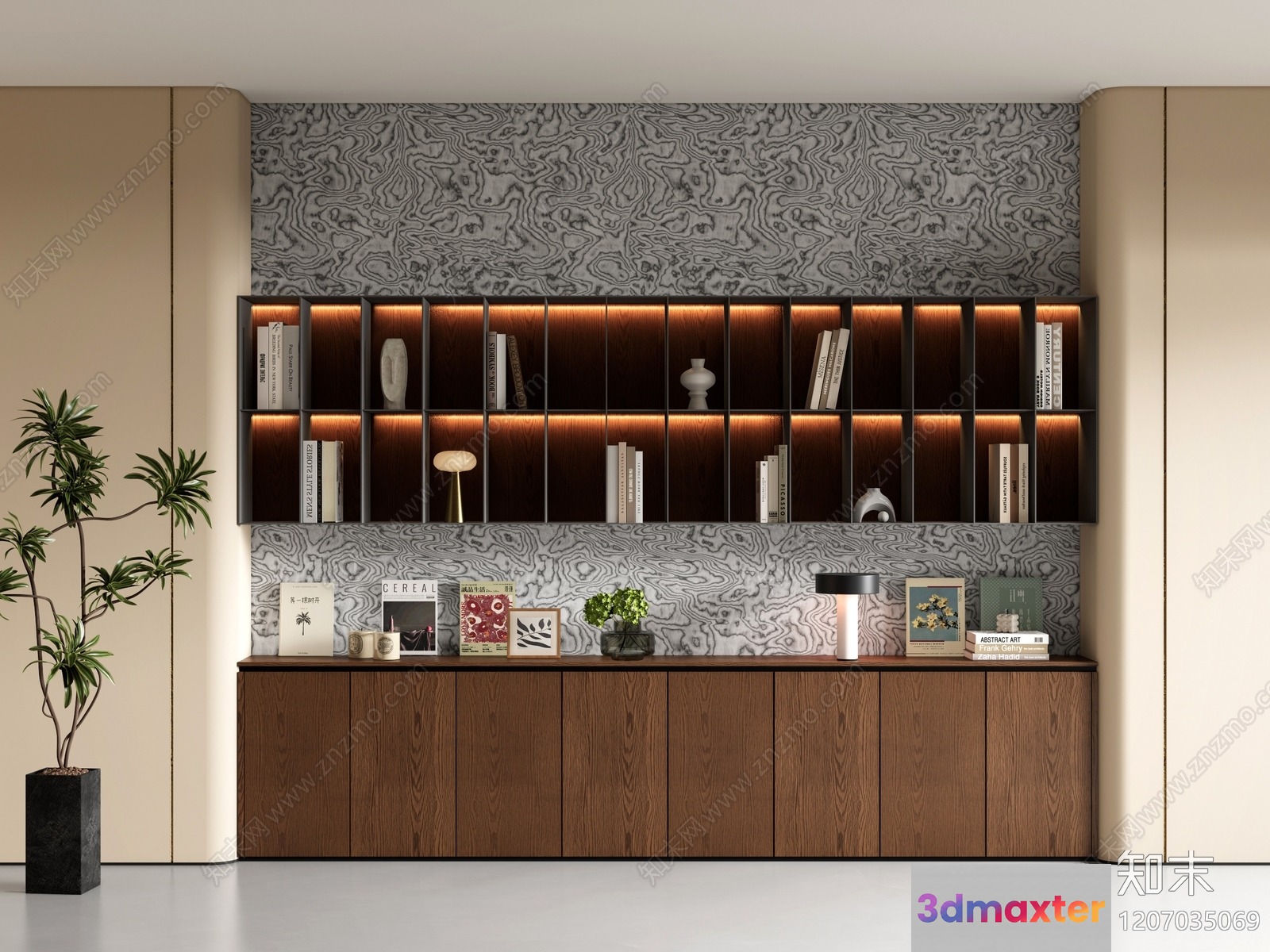 Modern Bookshelf 3D Model - 23452 - VRAY Render