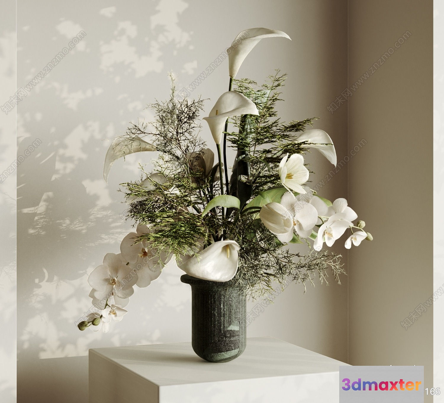 A White Flower Arrangement 3D Model - 12067 - VRAY Render