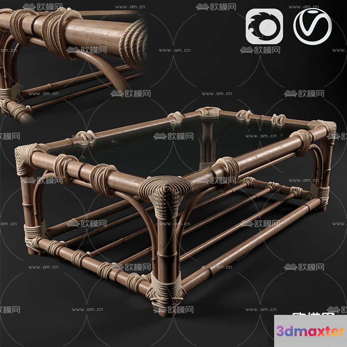 Rustic Bamboo Coffee Table 3D Model - 5139 - VRAY Render