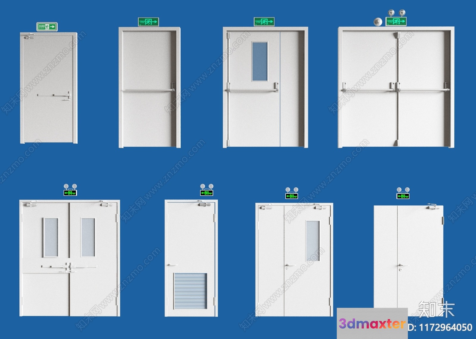 A Collection Of White Doors With Various Features 3D Model - 7014 - VRAY Render