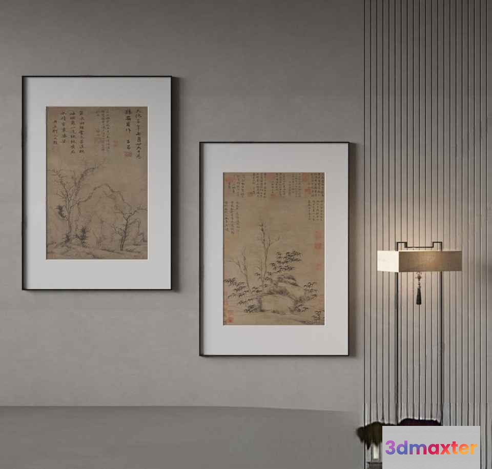 Two Framed Landscape Paintings On A Wall 3D Model - 17616 - VRAY Render
