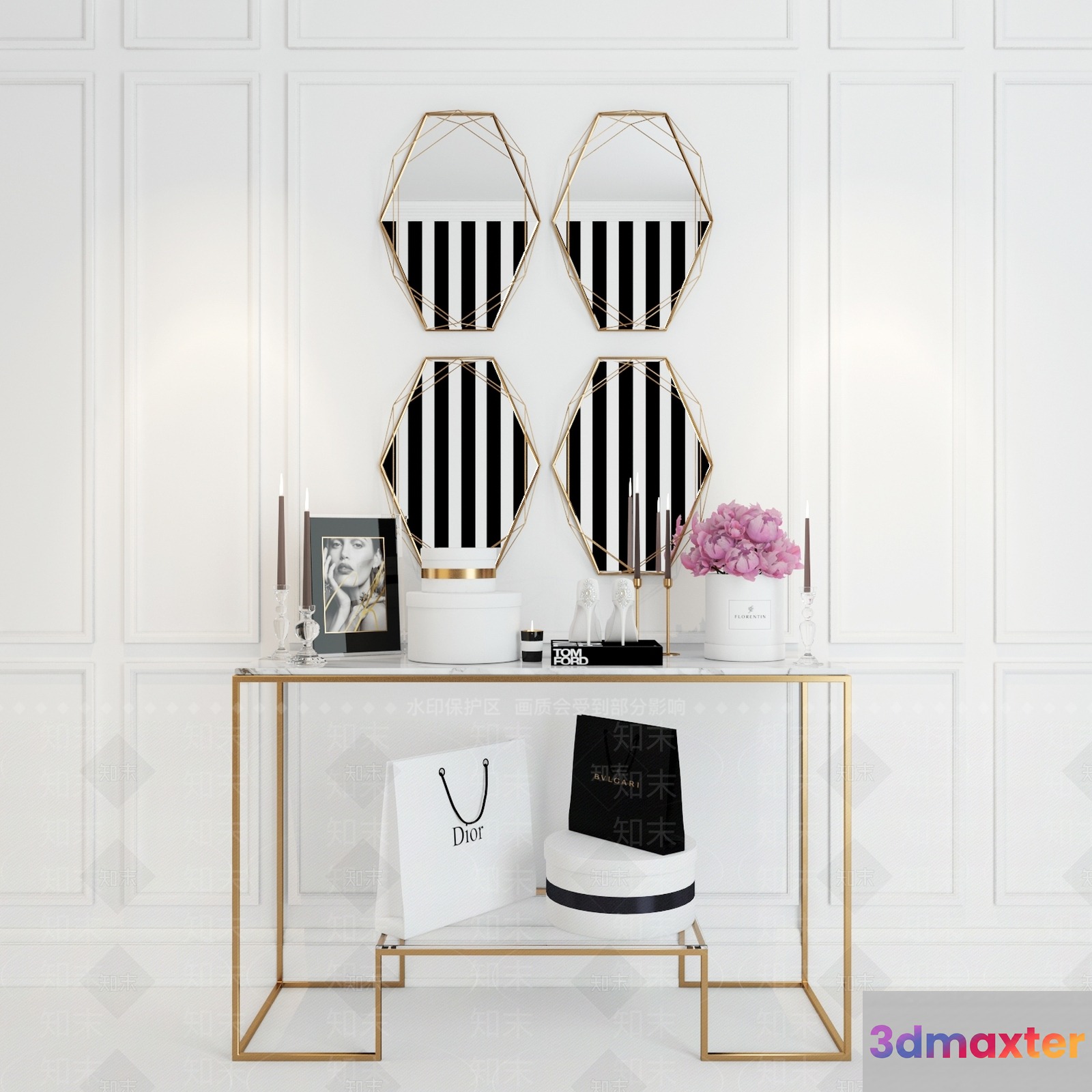 Gold Console Table 3D Model - 2436 - VRAY Render