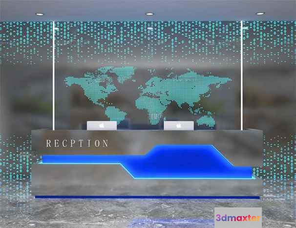 A Blue And Gray Reception Desk 3D Model - 2604 - VRAY Render