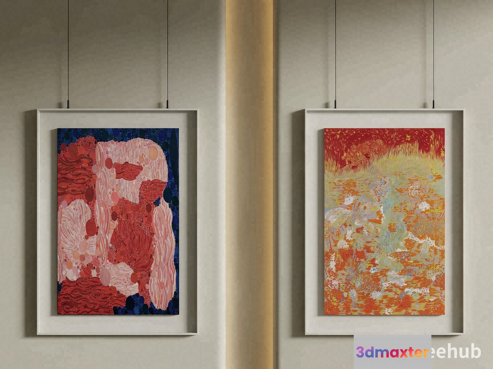 Two Abstract Paintings In White Frames 3D Model - 22893 - VRAY Render