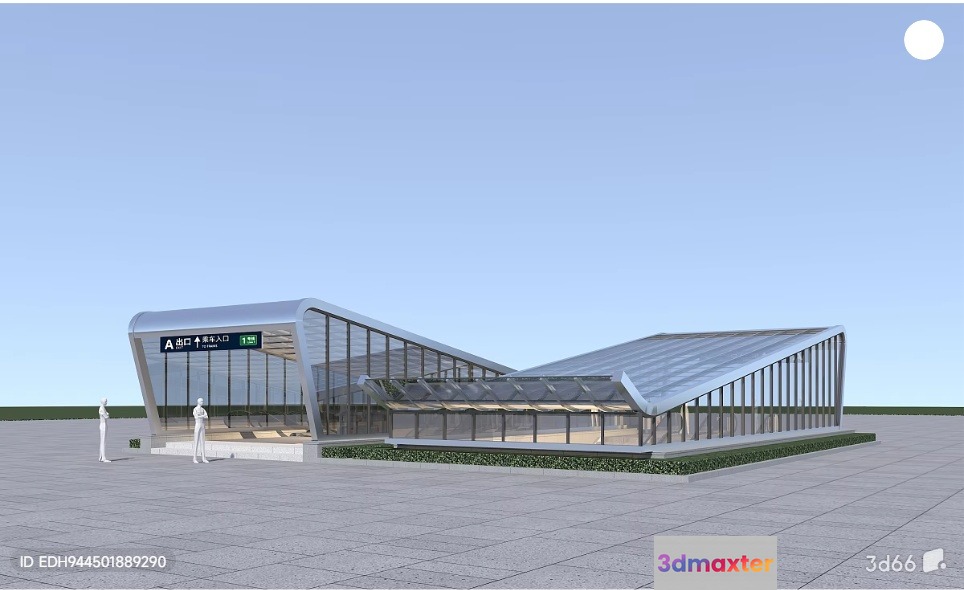 The Main Subject Is A Modern Building With A Glass Facade Featuring A Unique 3D Model - 8469 - VRAY Render