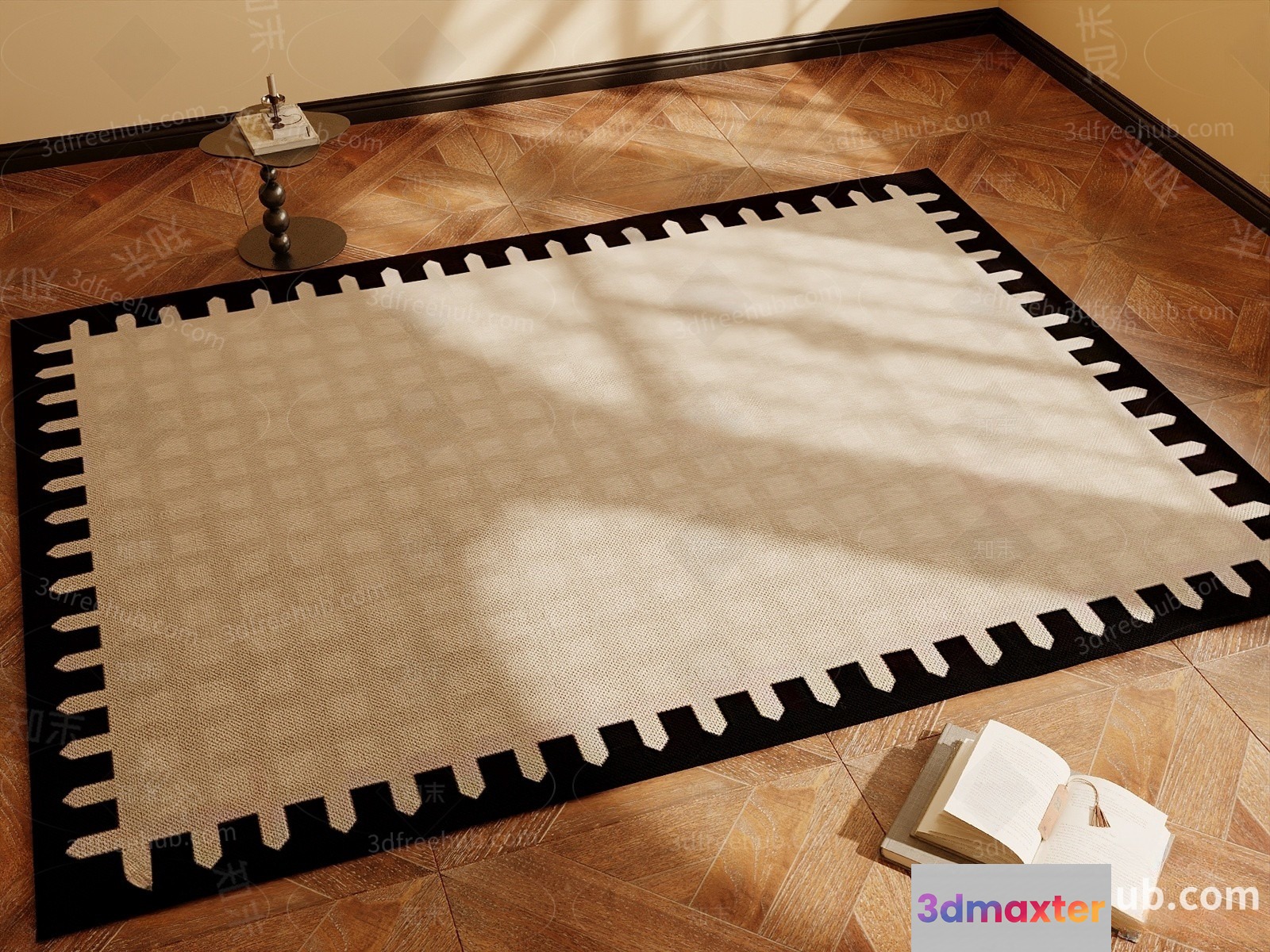 A Beige Rug With A Black Border 3D Model - 22288 - VRAY Render