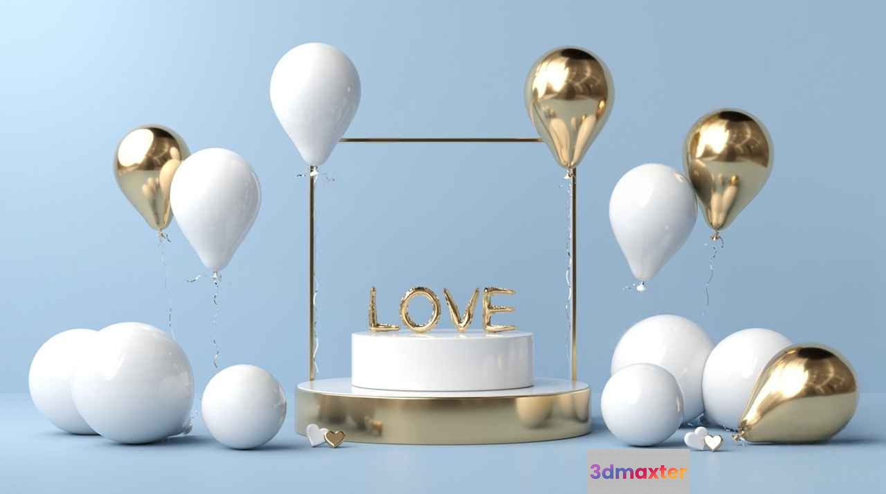Modern White And Gold Wedding Cake 3D Model - 2928 - VRAY Render