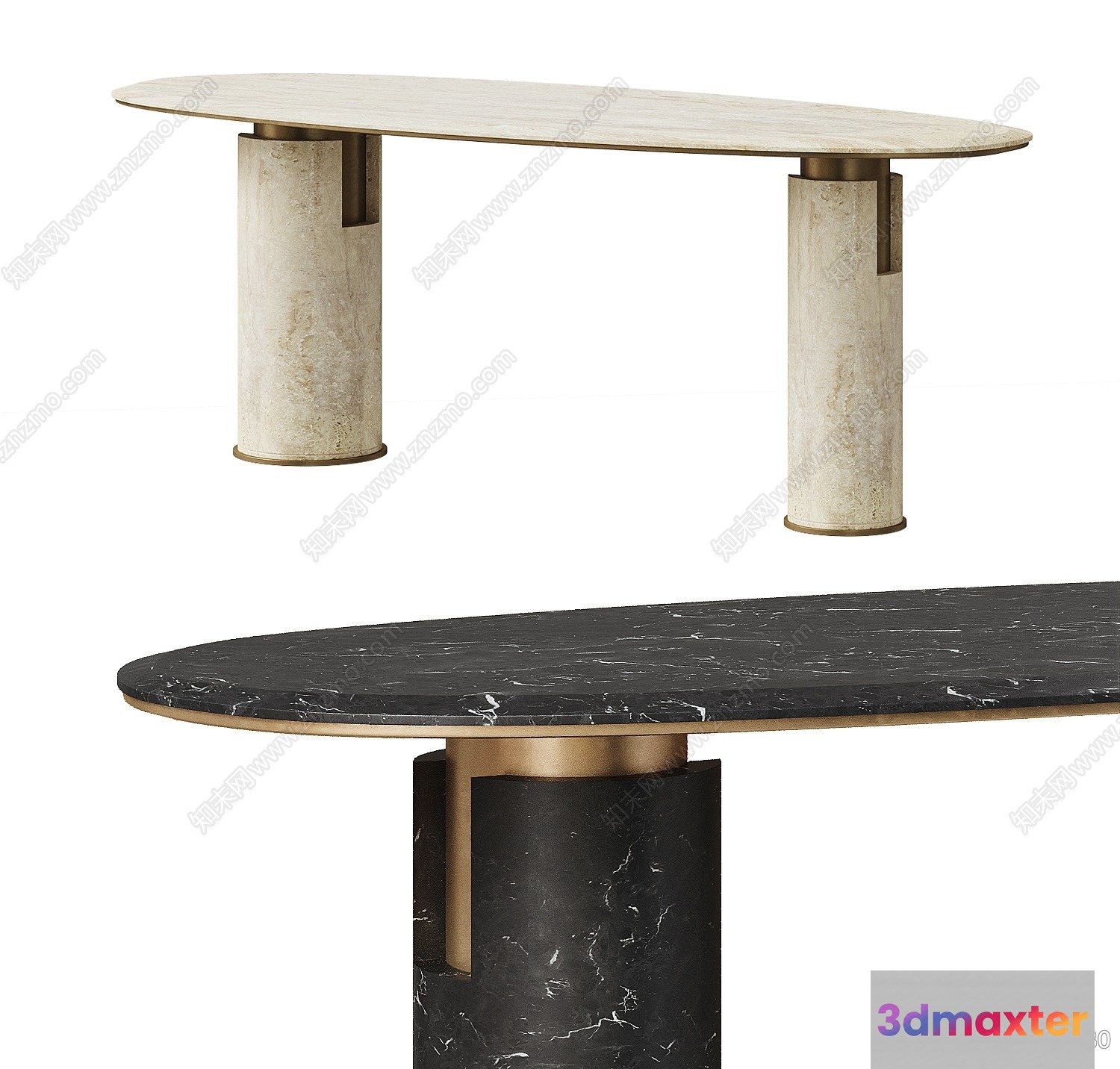 A Marble Table With A Gold Base 3D Model - 18054 - VRAY Render
