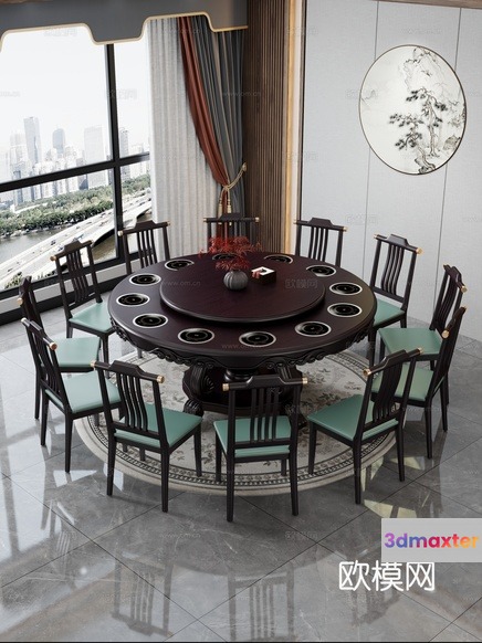 A Round Dining Table 3D Model - 16927 - VRAY Render