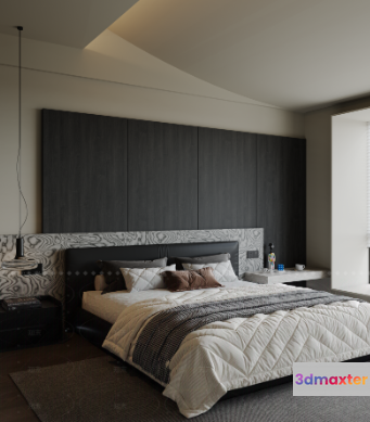 Modern Cozy Bedroom 3D Model - 6068 - VRAY Render