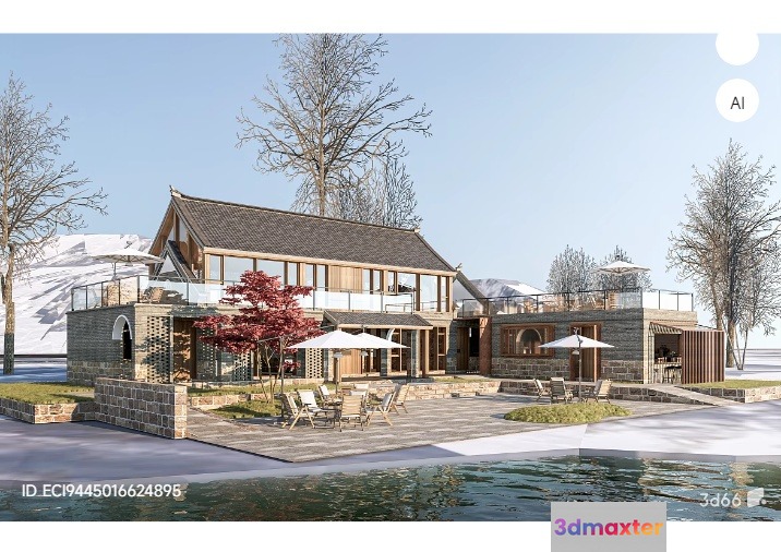 A Large House With A Patio And Pool 3D Model - 15327 - VRAY Render
