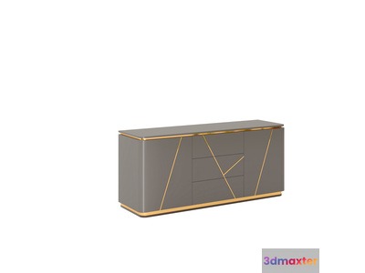 Gray Dresser With Gold Accents 3D Model - 22527 - VRAY Render