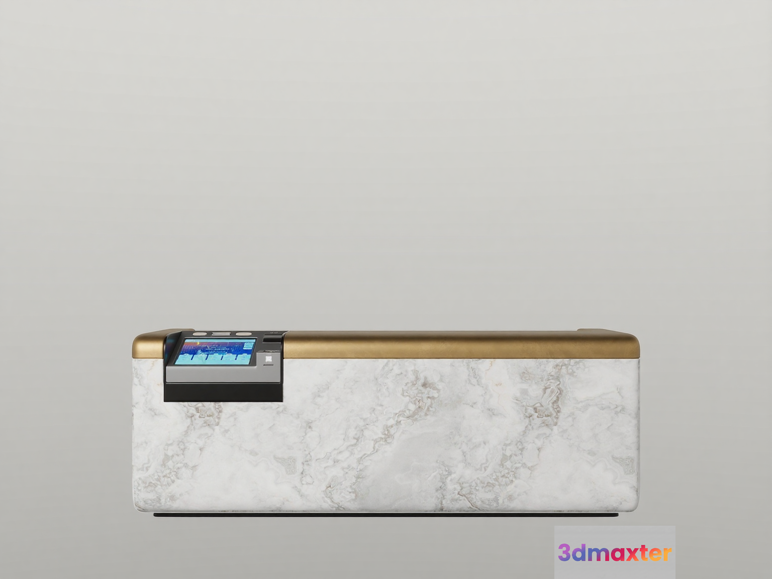 The Main Subject Is A Rectangular Object With A Gold Top And A Small Screen 3D Model - 11647 - CORONA Render