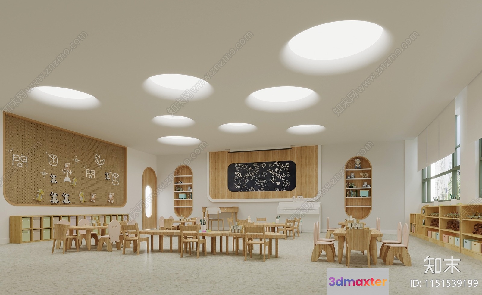 Light Wood Classroom 3D Model - 22384 - VRAY Render