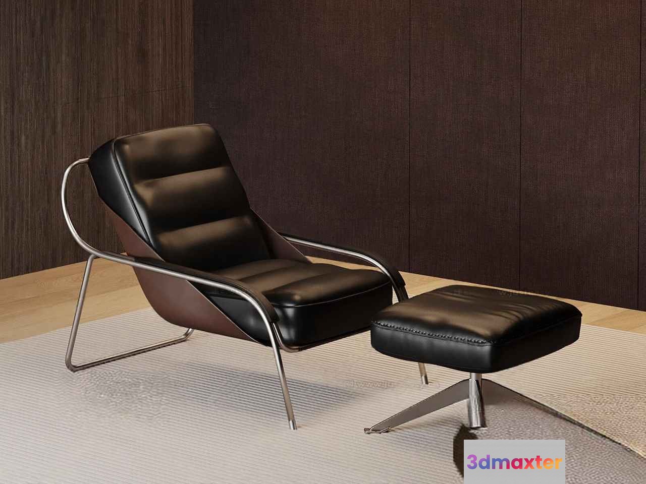Black Leather Chair 3D Model - 7768 - VRAY Render
