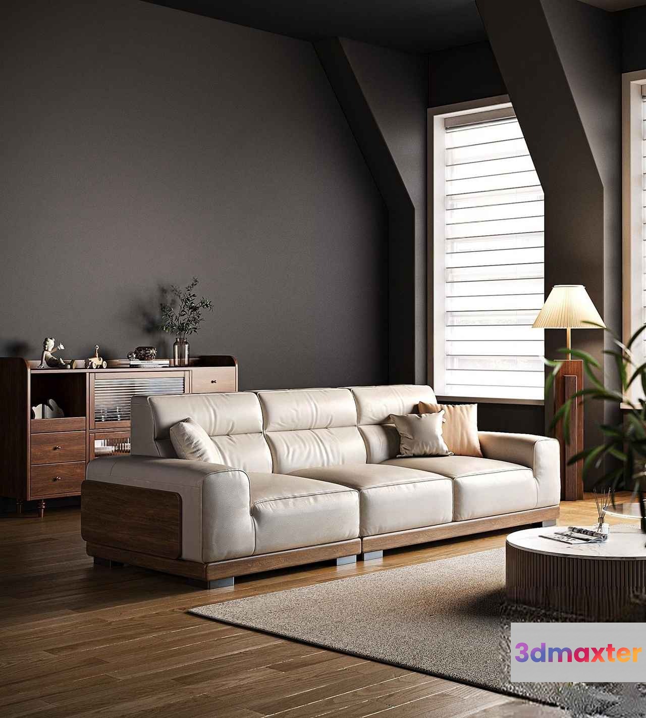Modern Leather Sofa 3D Model - 15581 - CORONA Render