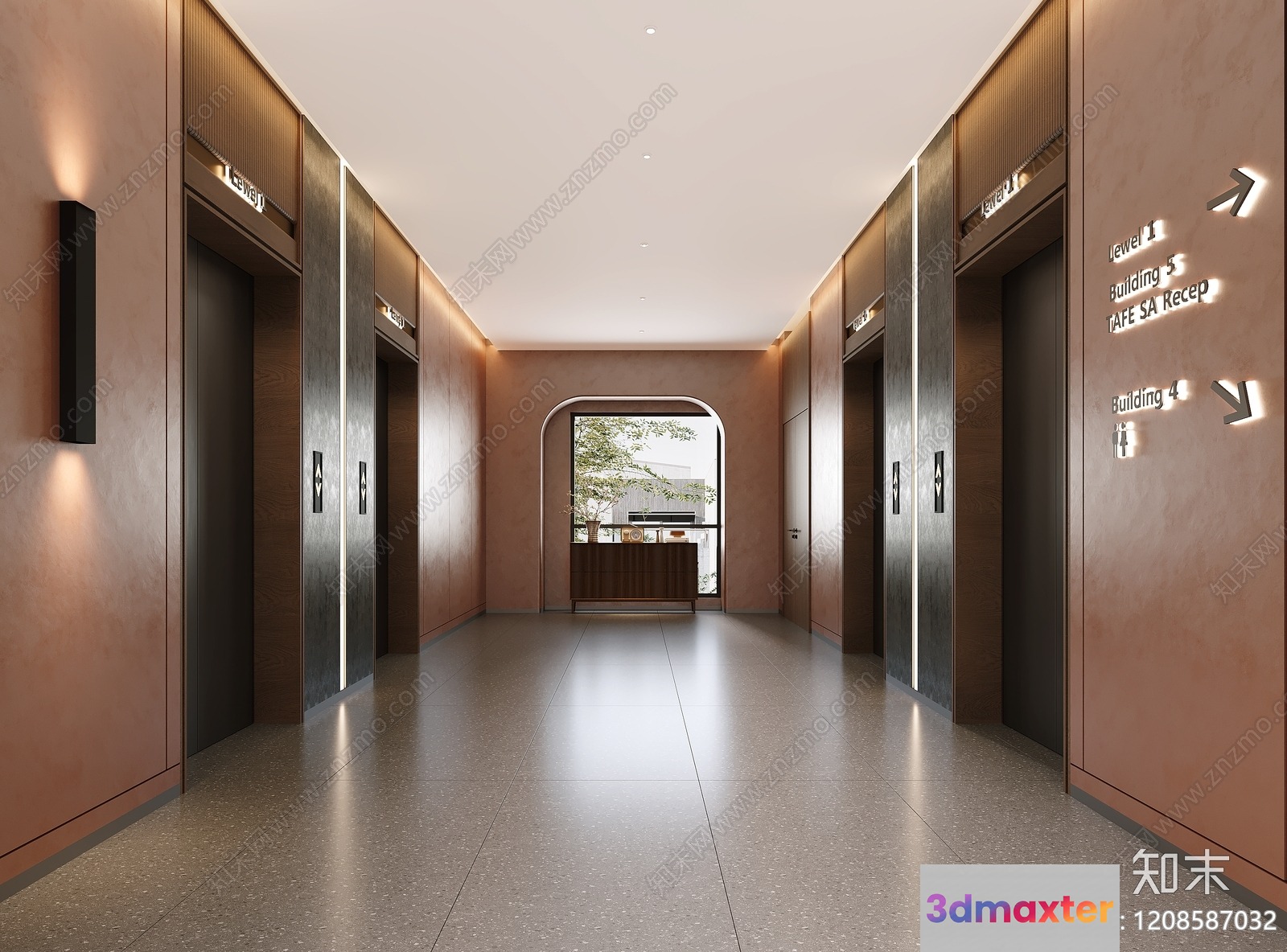 Modern Office Hallway 3D Model - 22393 - VRAY Render