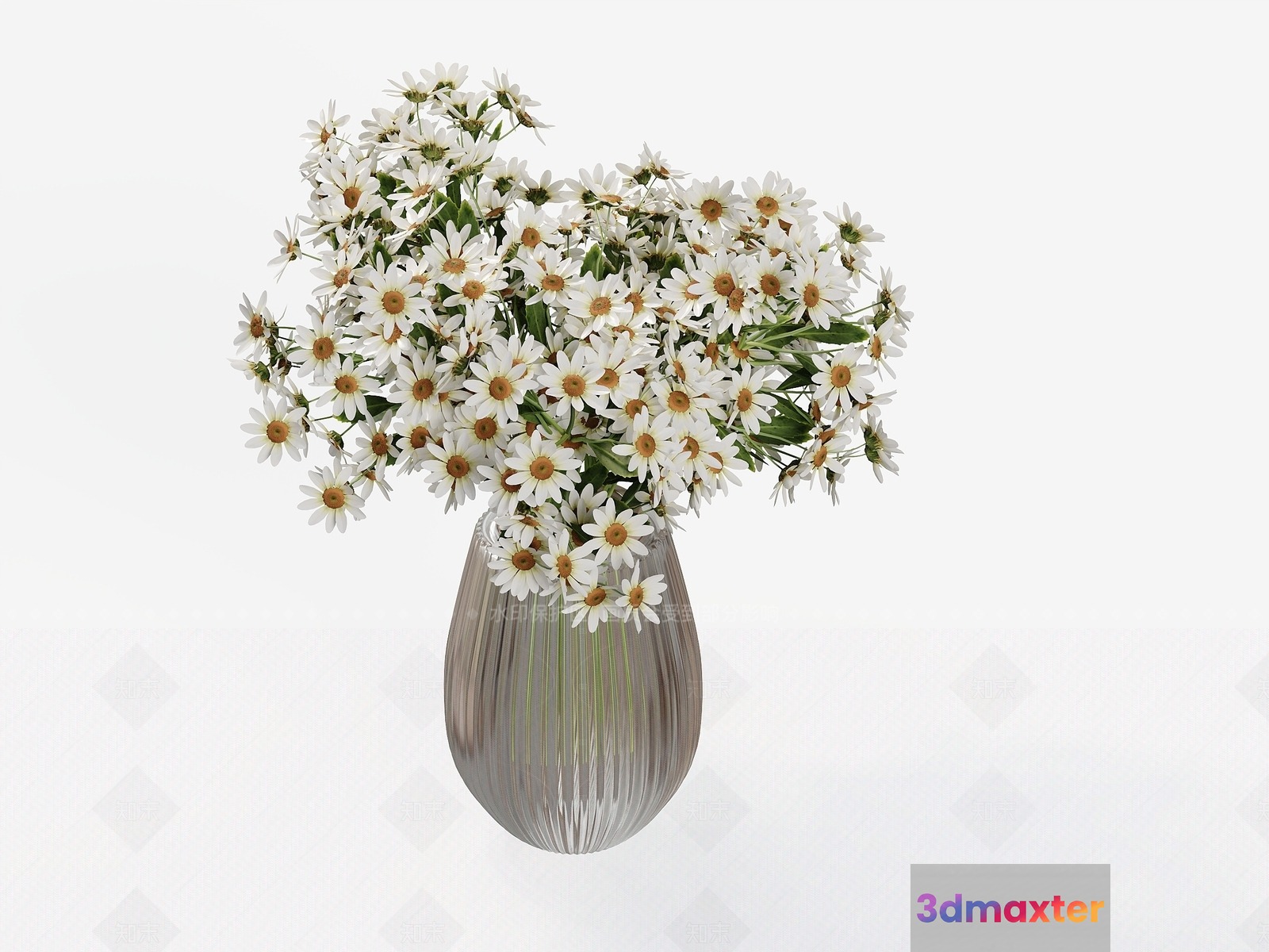 A Clear Glass Vase With White Flowers 3D Model - 3875 - VRAY Render