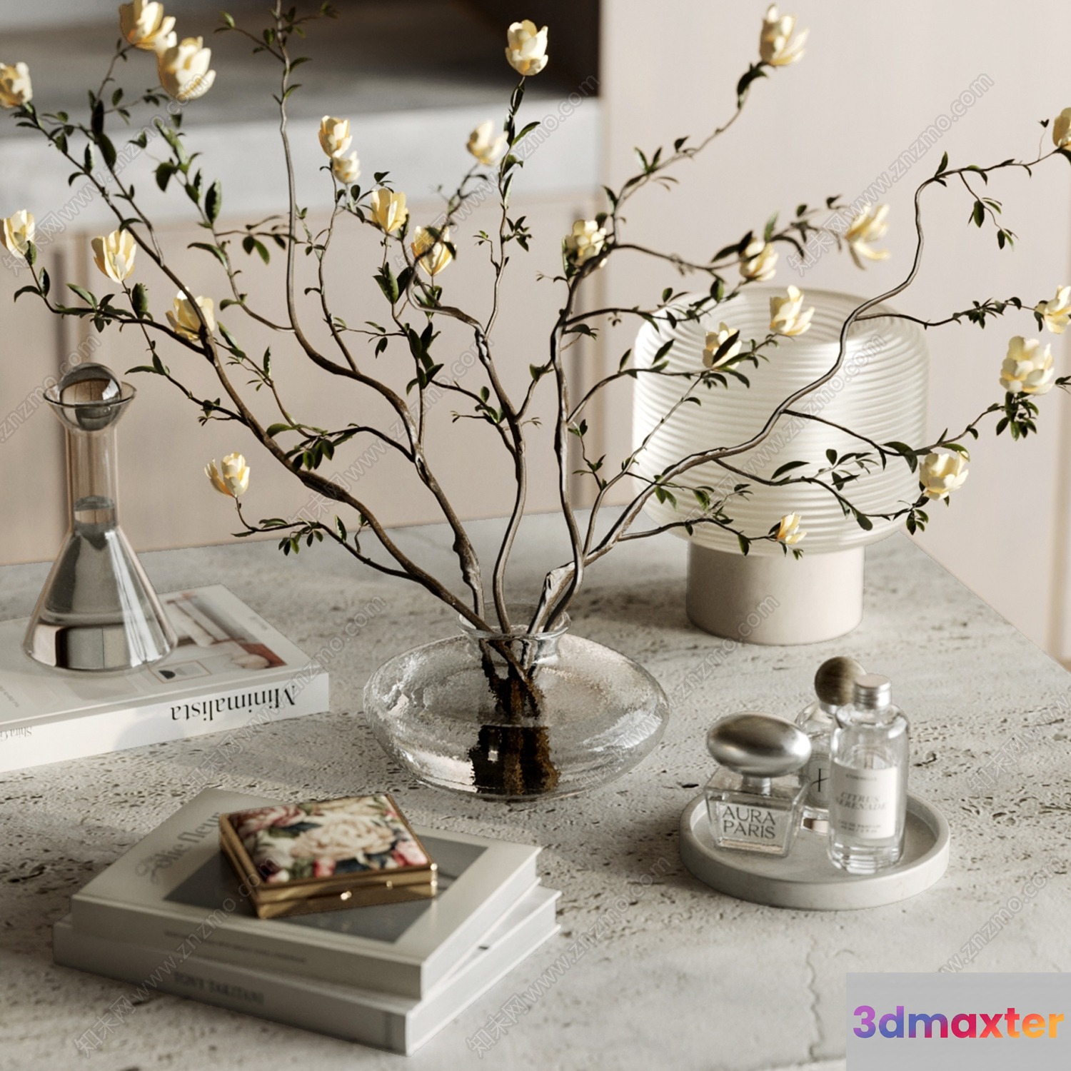 Modern Glass Vase With Flowers 3D Model - 10482 - VRAY Render