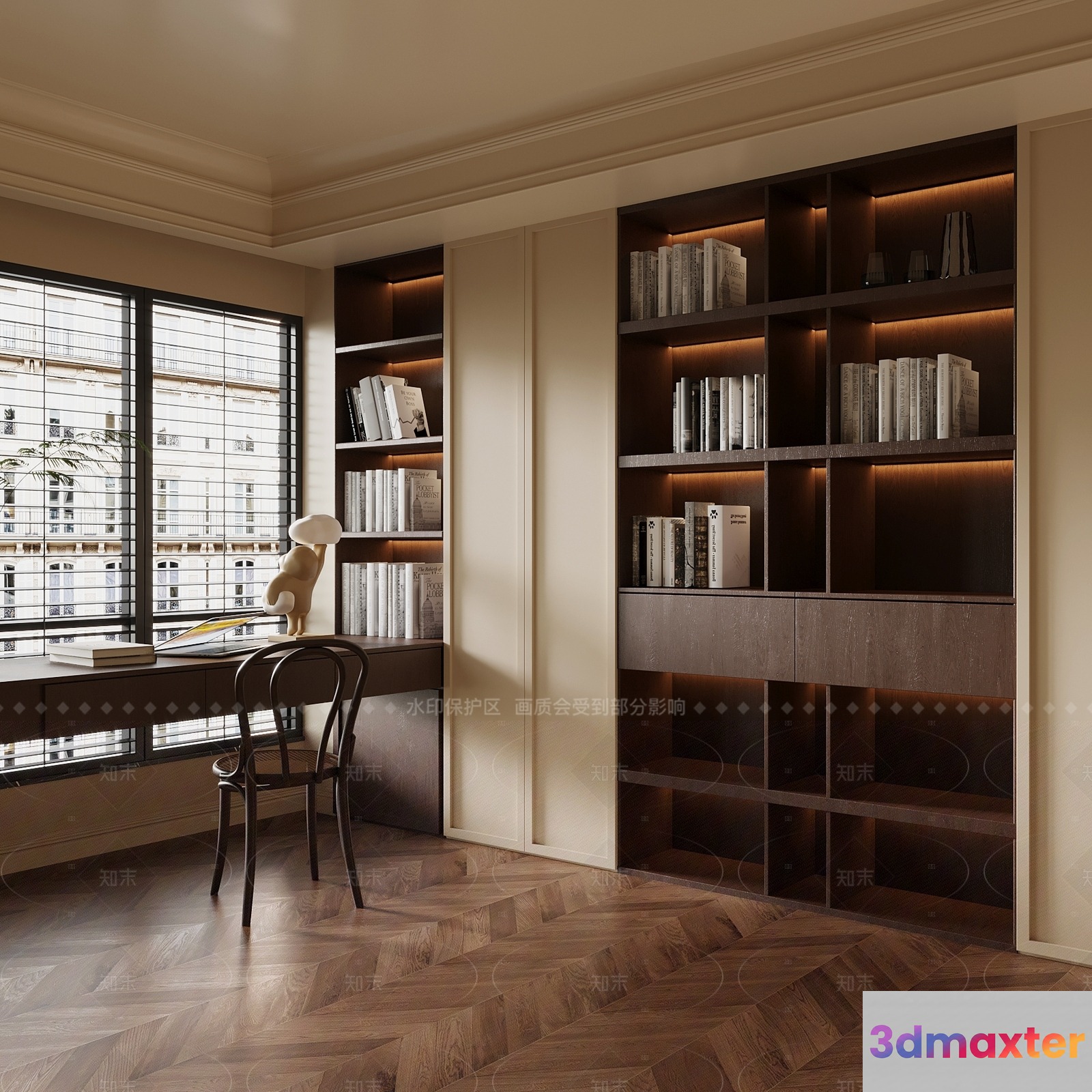 Modern Bookshelf 3D Model - 2000 - VRAY Render