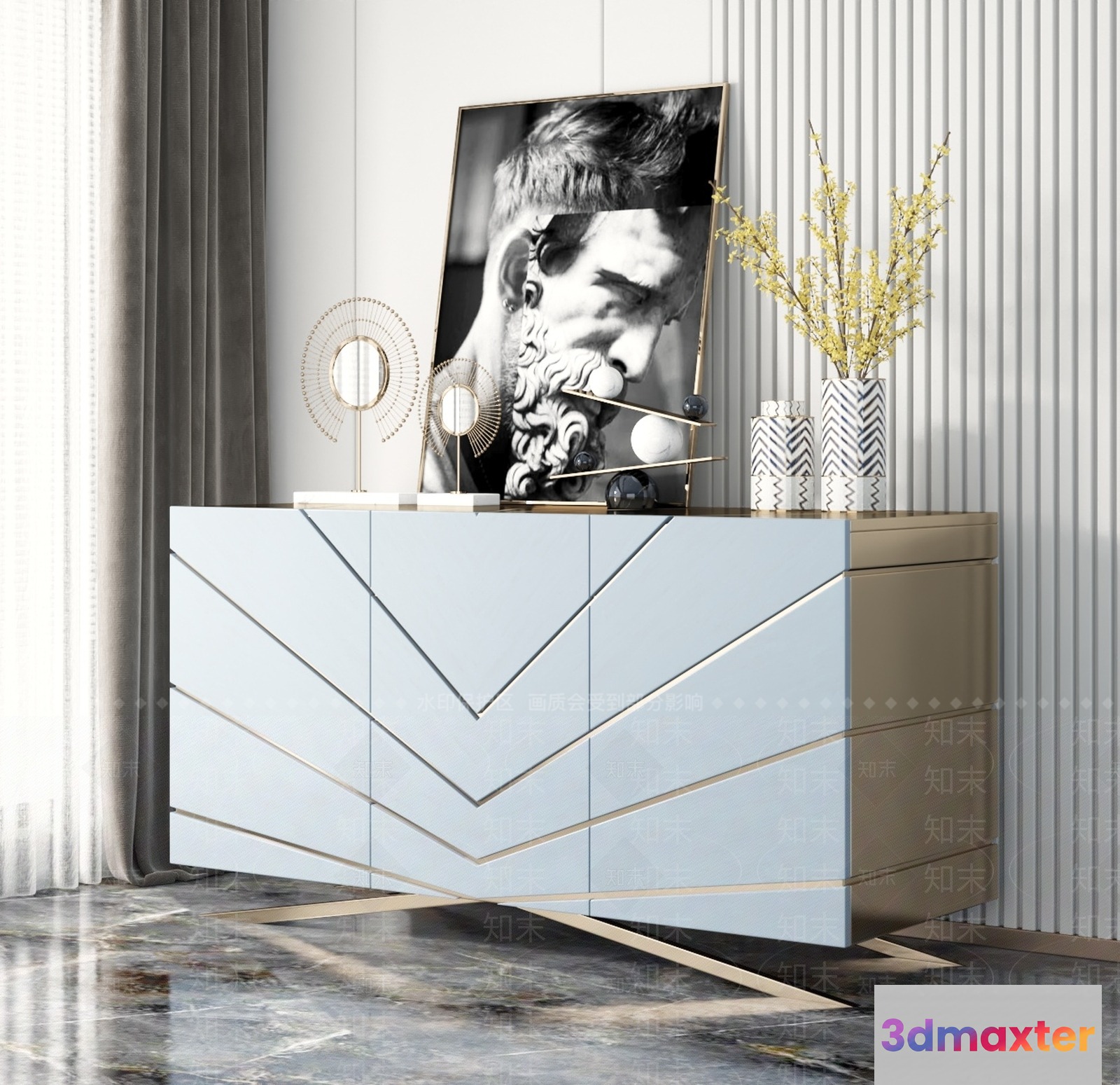 Modern White Dresser 3D Model - 2896 - VRAY Render
