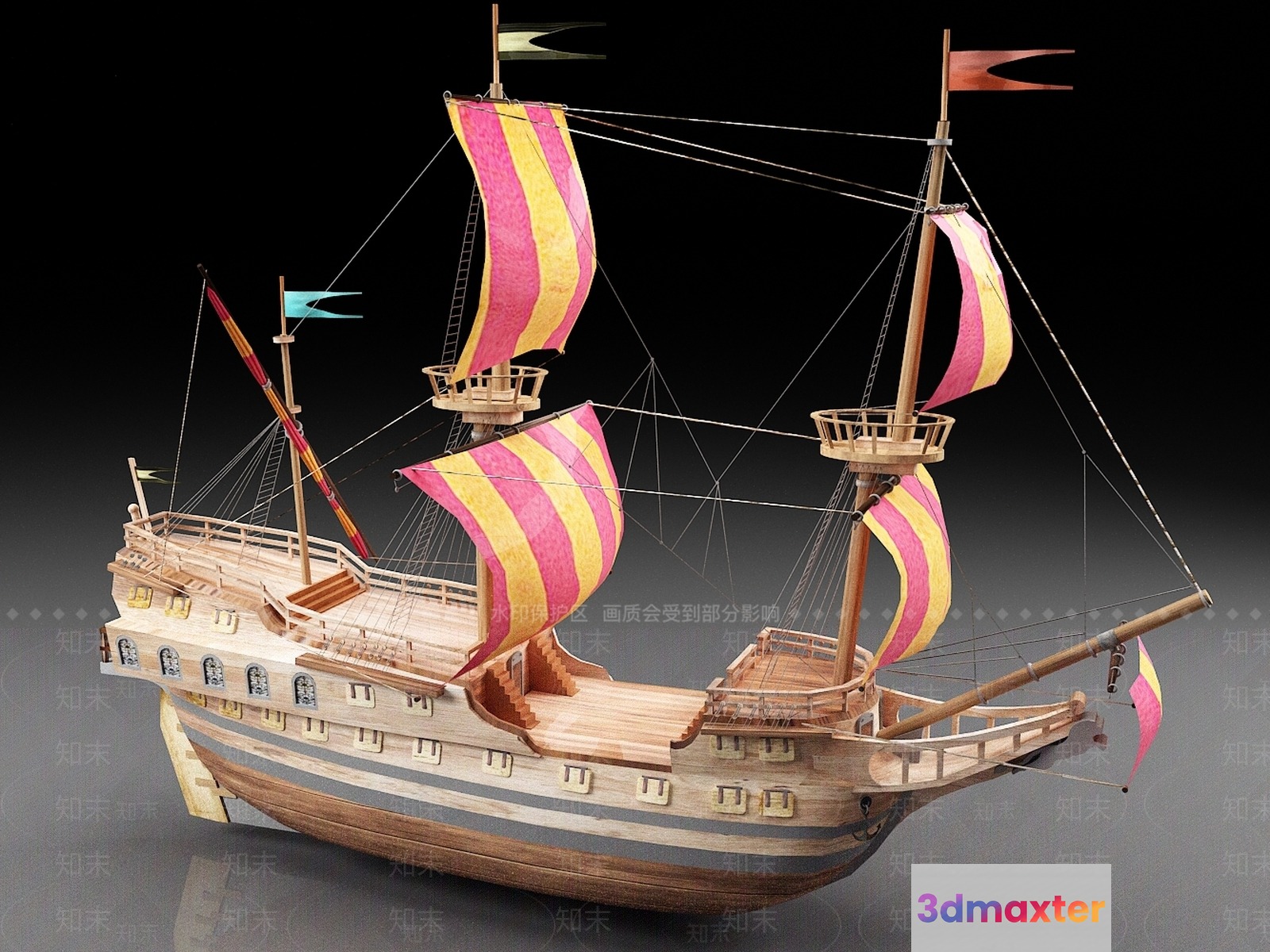 A Wooden Ship 3D Model - 2912 - VRAY Render