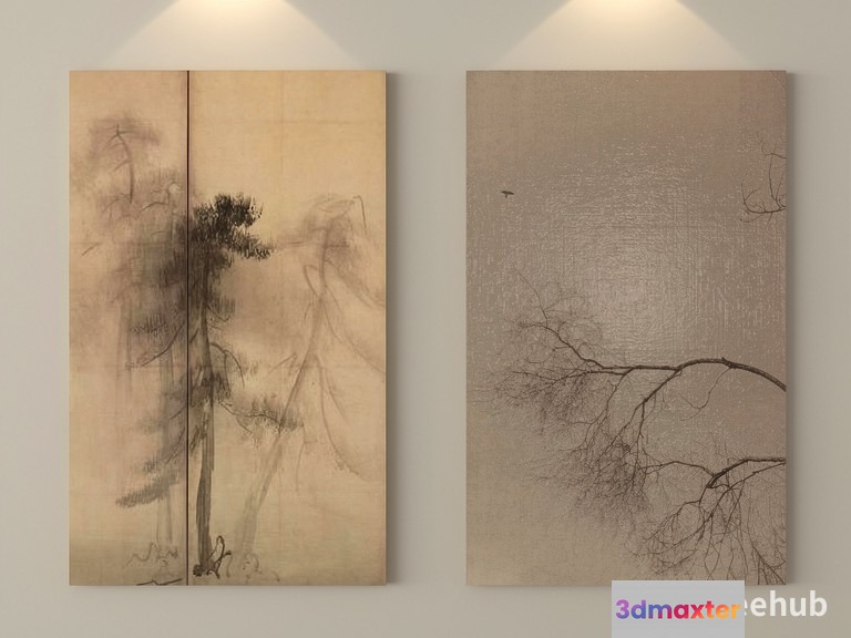 Two Paintings Of Trees 3D Model - 22263 - VRAY Render
