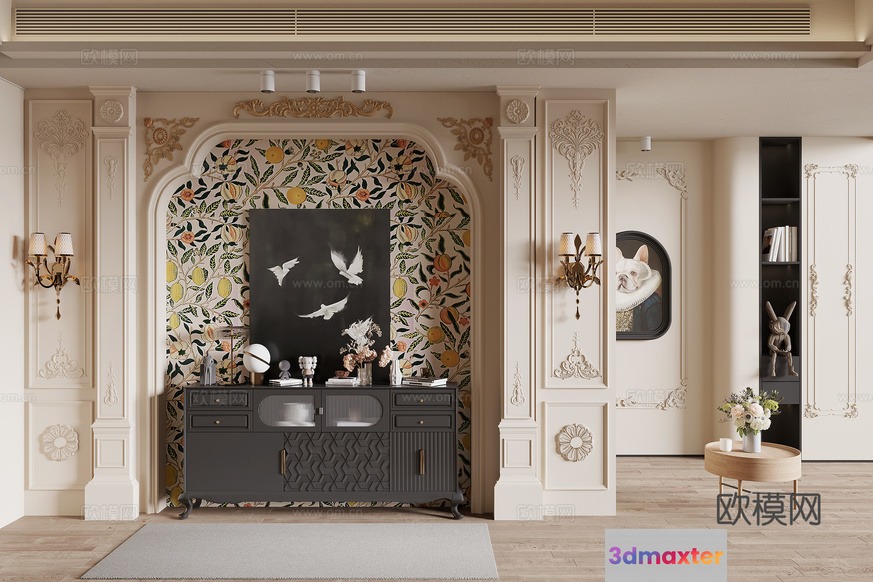 The Main Subject Is A Wall With A Painting Of A Cat 3D Model - 154 - VRAY Render