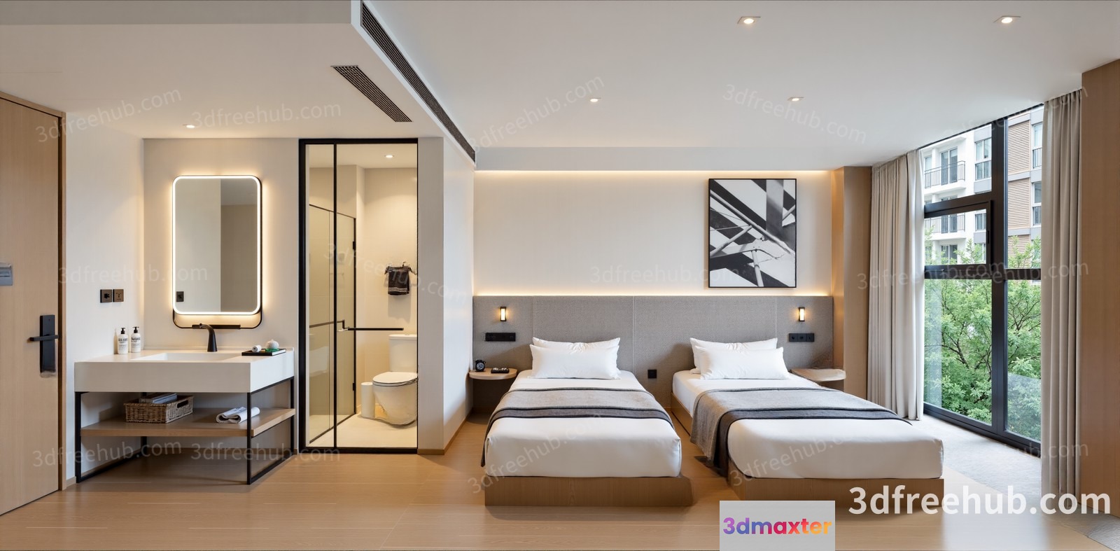 Modern Hotel Room 3D Model - 18953 - VRAY Render