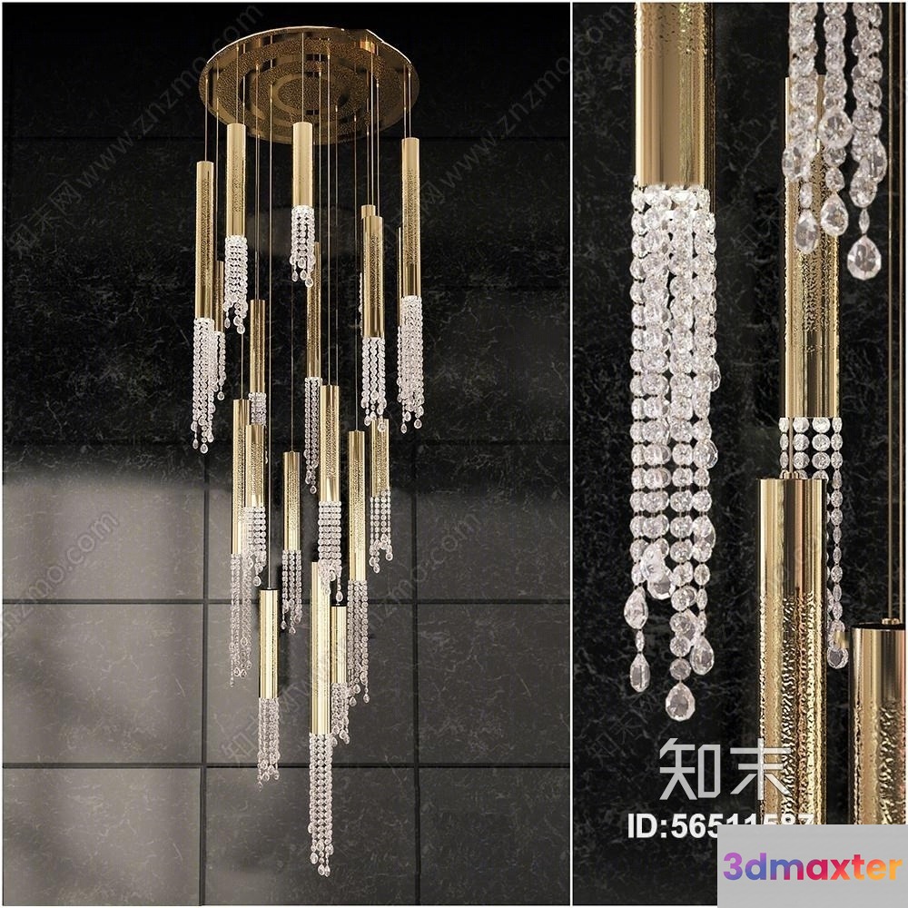 Gold Light Fixture 3D Model - 15541 - VRAY Render