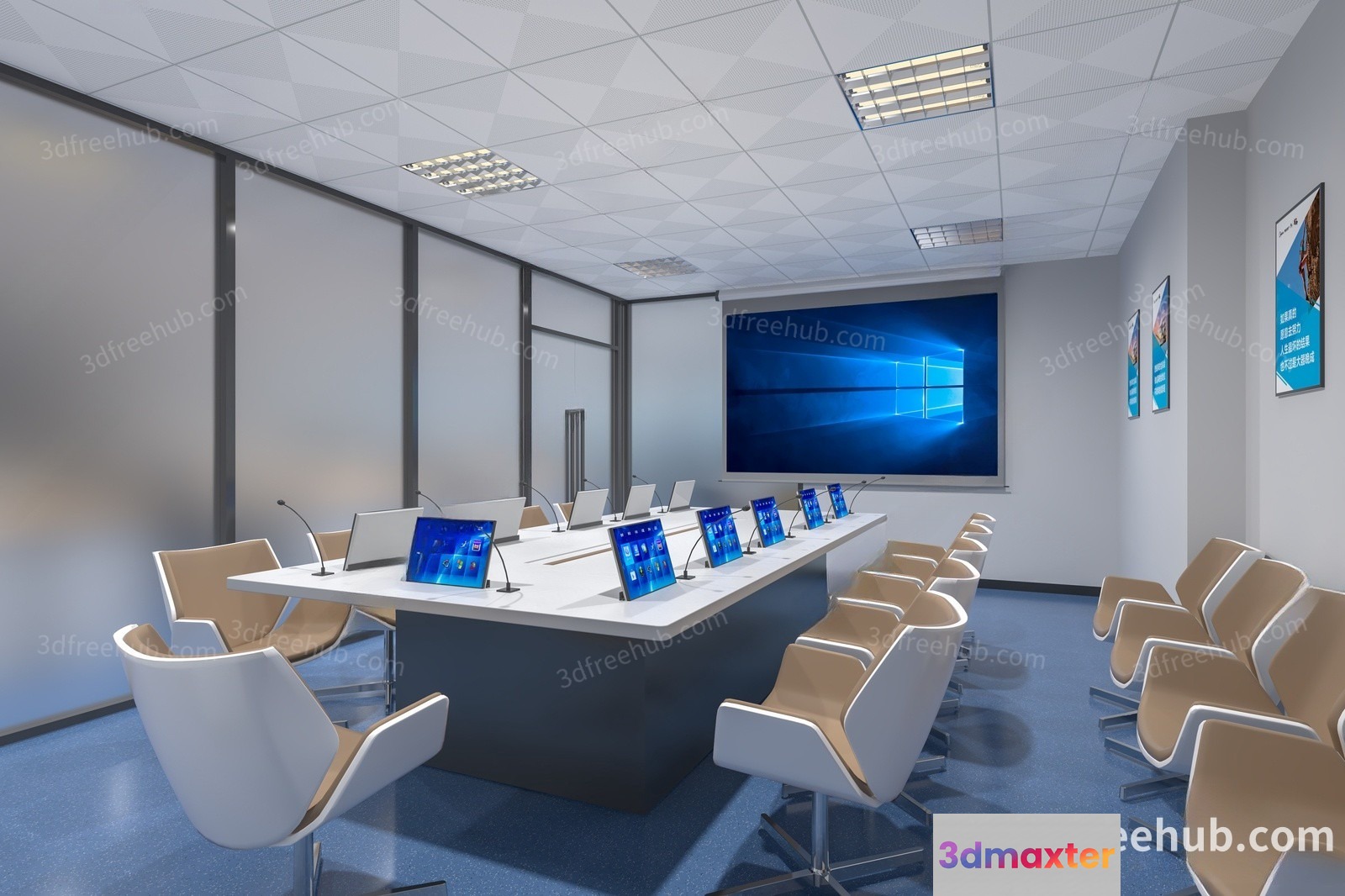 A Conference Room With A Large Table And Chairs 3D Model - 22601 - VRAY Render