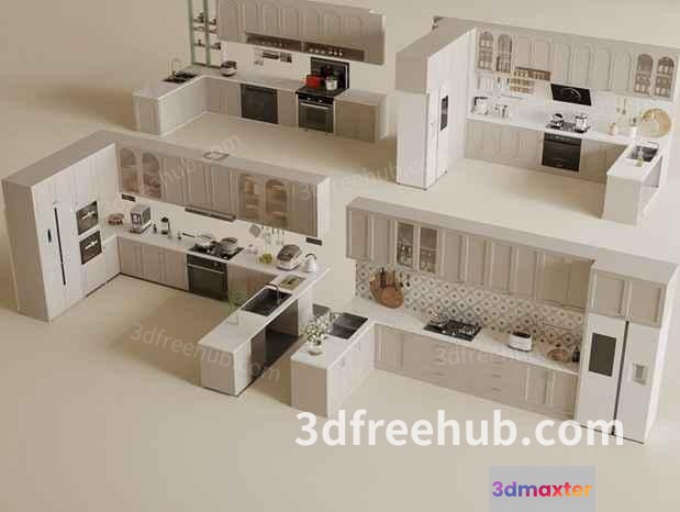 3D Kitchen Layout 3D Model - 22863 - VRAY Render