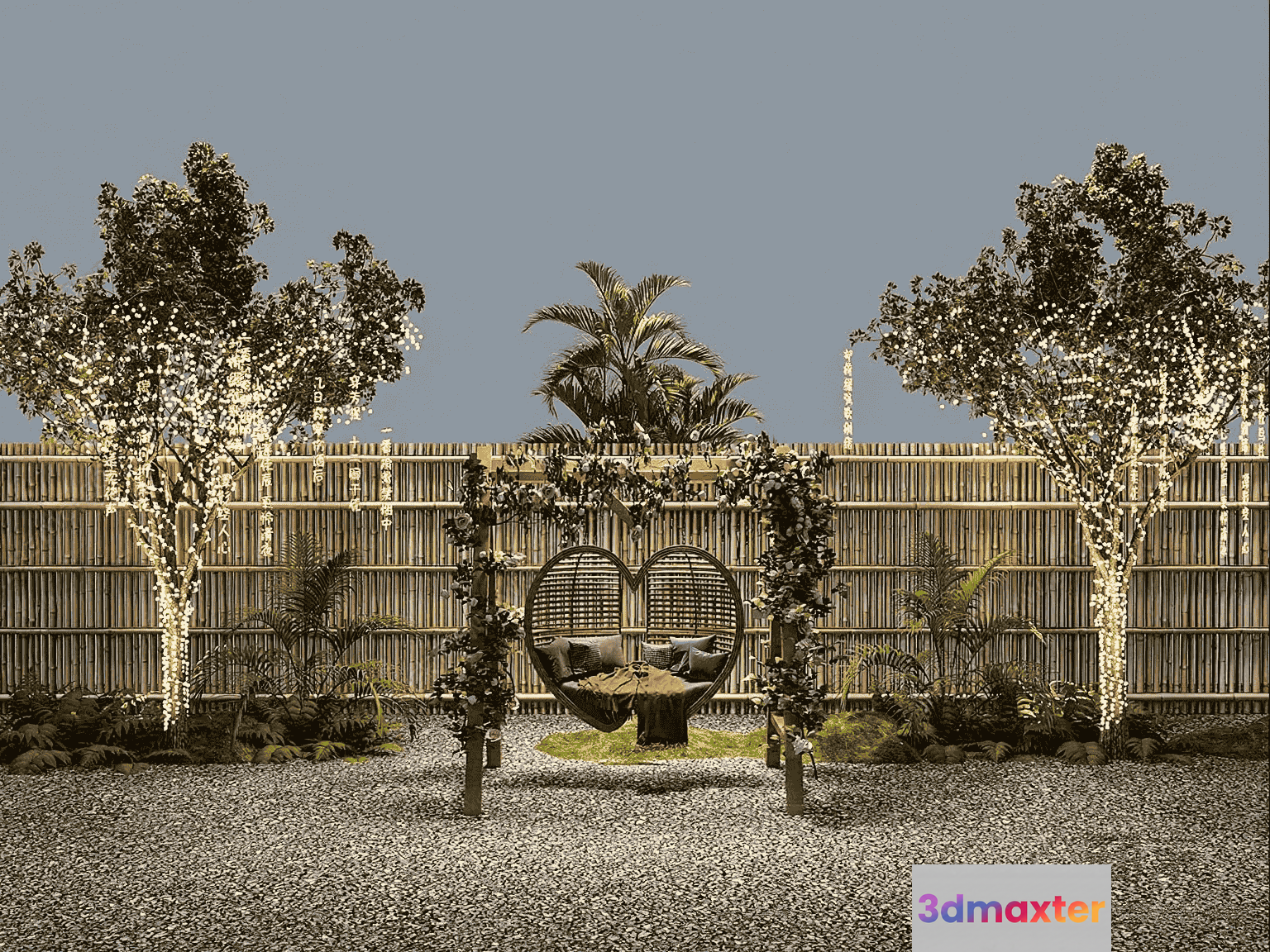 A Heart-Shaped Chair In A Garden 3D Model - 11584 - VRAY Render