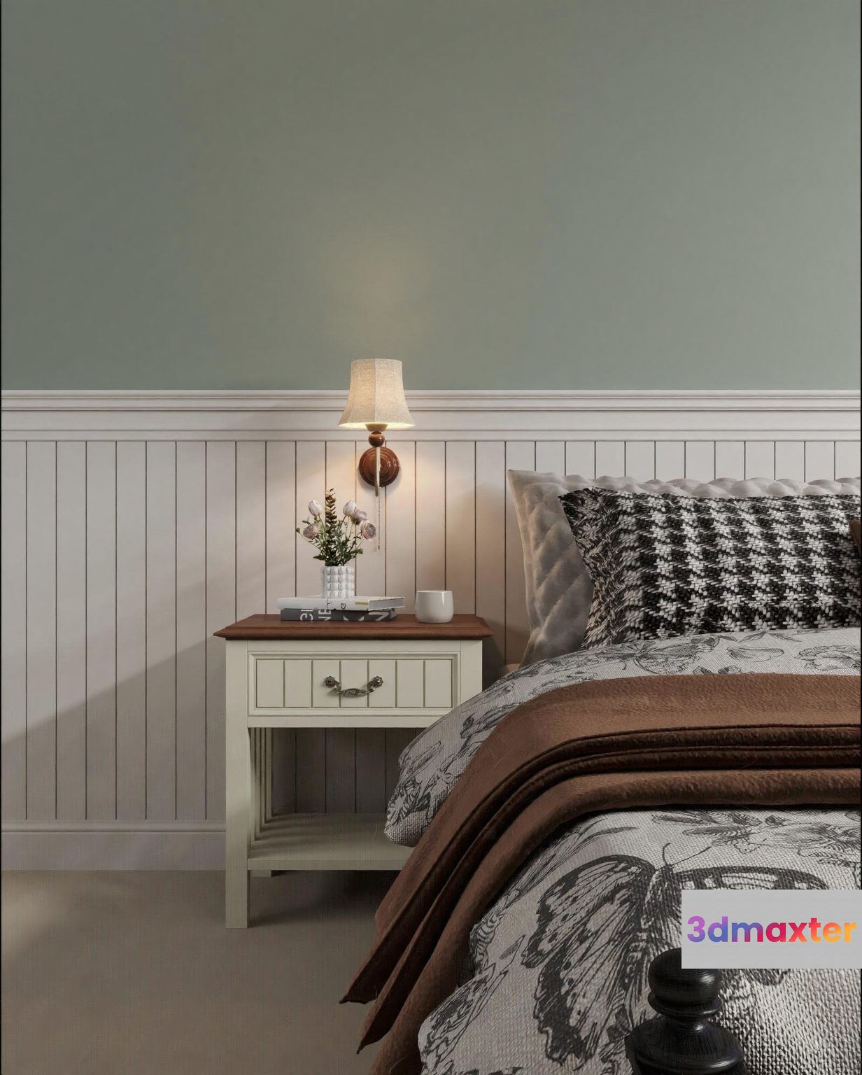A Bed With A Butterfly Print 3D Model - 12300 - CORONA Render