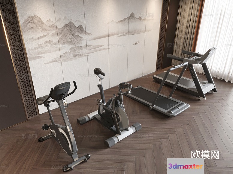 A Home Gym With Exercise Equipment 3D Model - 7213 - CORONA Render